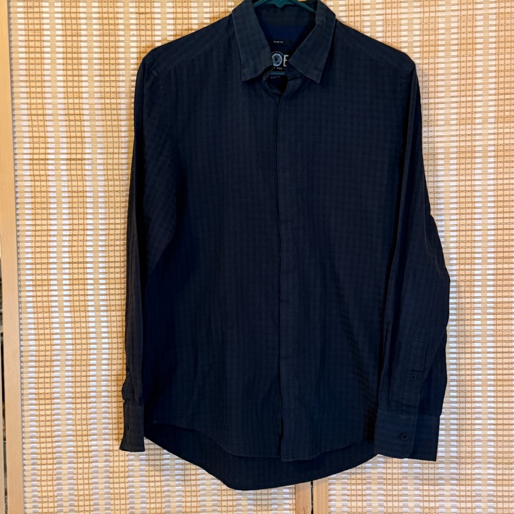 JOE Joseph Abboud Mens Slim Fit Button Down Shirt Navy Blue Checkered Medium